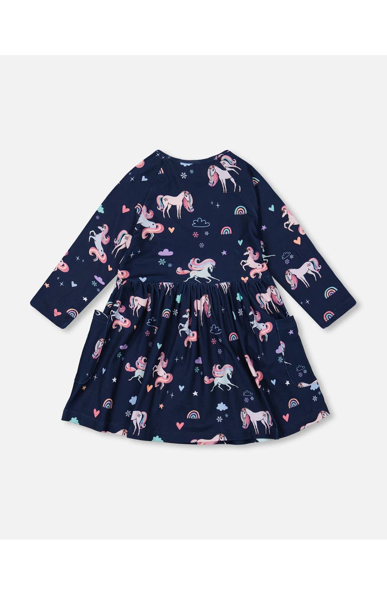 Deux par Deux Jersey Dress with Pockets Unicorn, Alternate, color, Navy