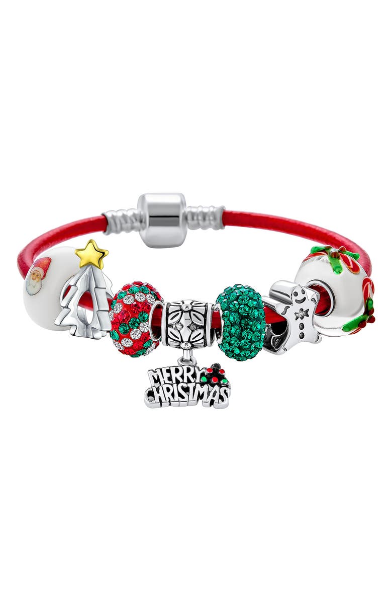 BLING JEWELRY Merry Christmas Sterling Silver Charm Bracelet, Main, color, Red
