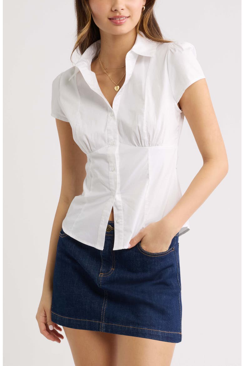 Ruched Empire Waist Button Shirt, Main, color, WHITE