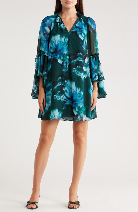 Cascade Long Sleeve A-Line Dress