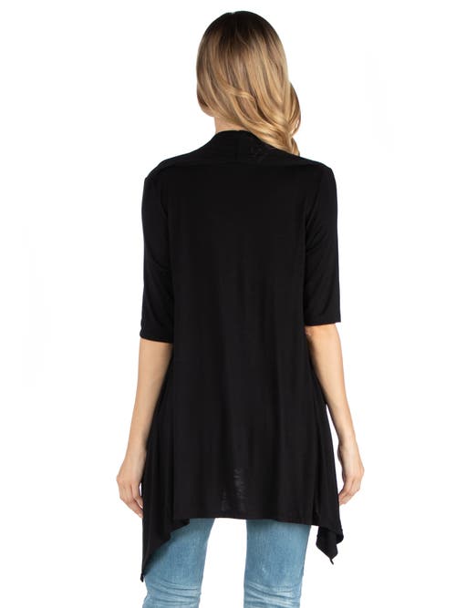 24seven Comfort Apparel Loose Fit Open Front Maternity Cardigan With Half Sleeve In Black