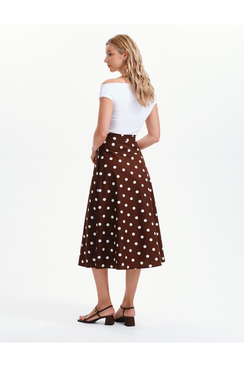 Meeka Polka Dot Cotton Midi Skirt, Alternate, color, Brown Spot