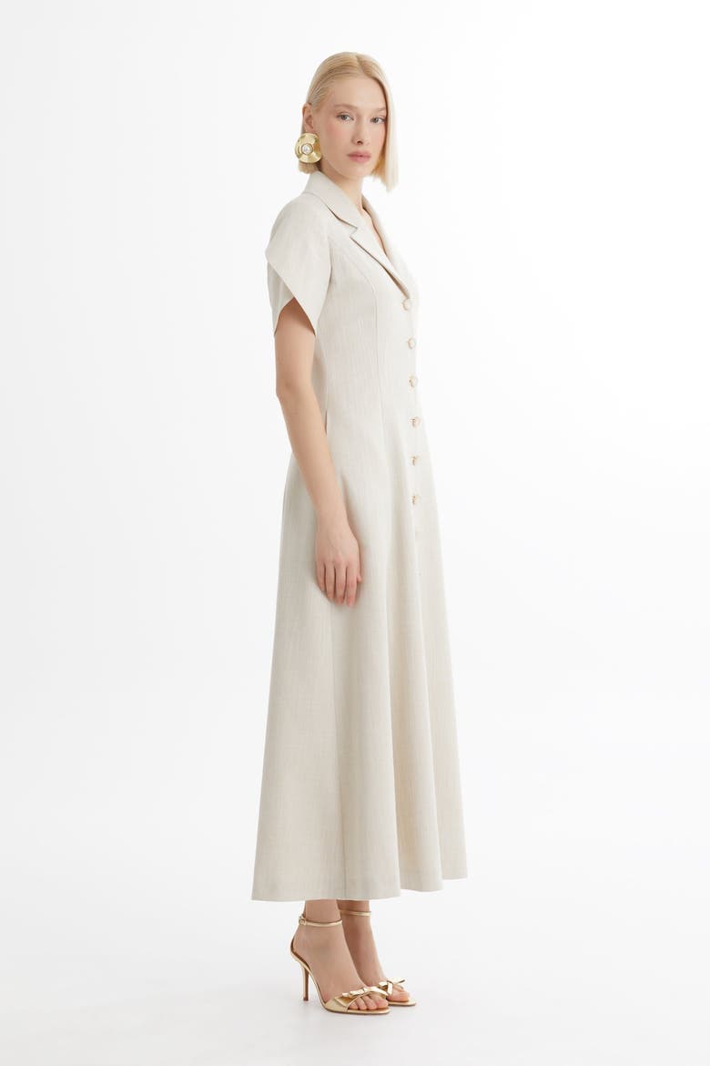 Ecru Short-Sleeve Ruffle Midi Dress, Alternate, color, Ivory