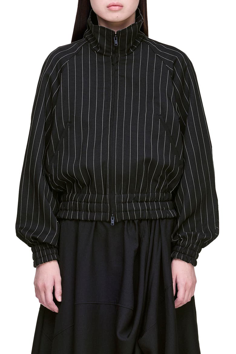 Pinstriped Track Jacket, Main, color, BLACK