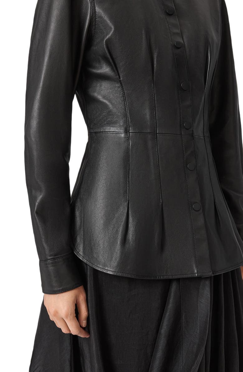 AllSaints Larson Lea Leather Jacket, Alternate, color, Black