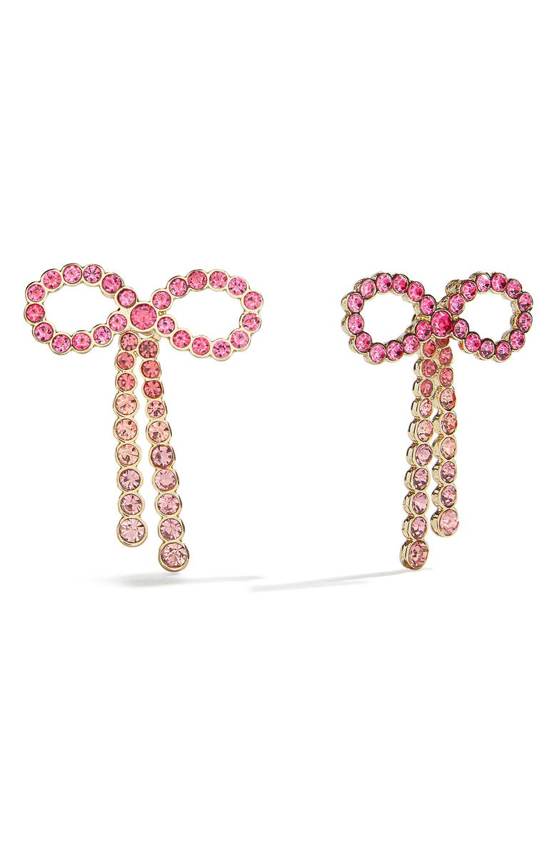 BaubleBar Georgia Crystal Bow Earrings, Main, color, Pink/ Gold