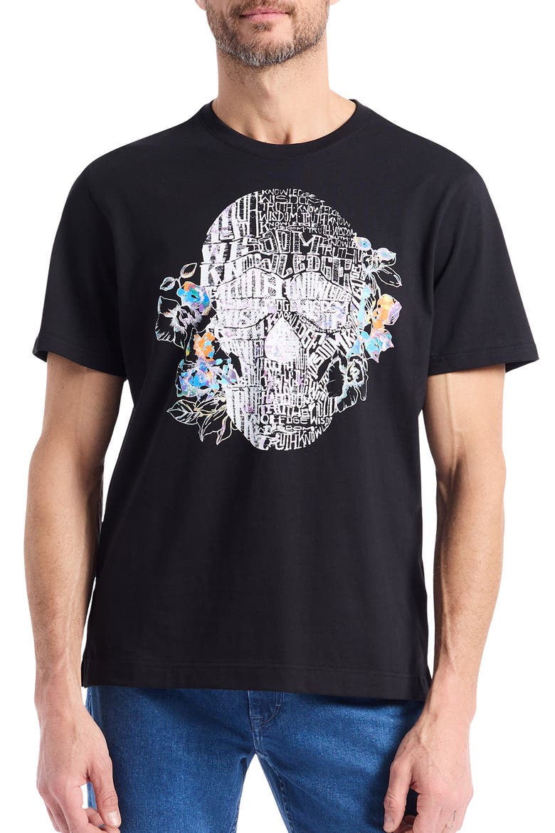 Floral Skull Graphic T-Shirt, Main, color, BLACK