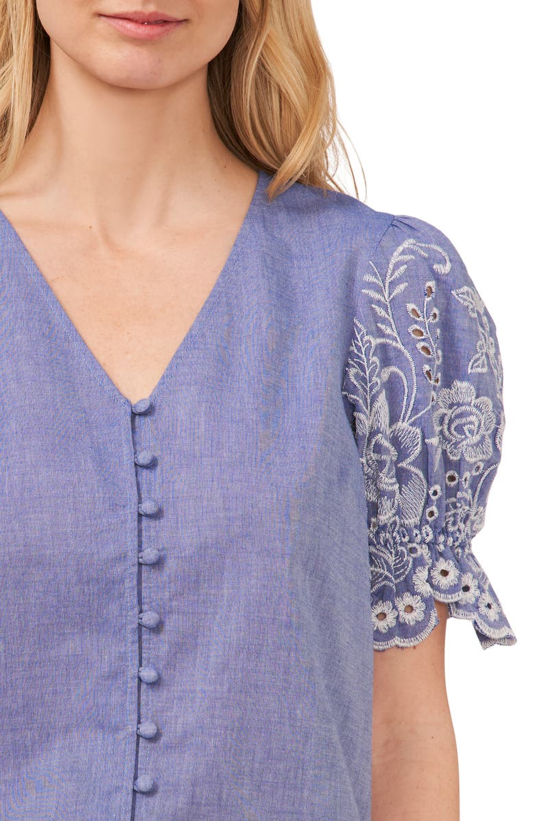 CeCe Eyelet Sleeve Top, Alternate, color, Blue Air