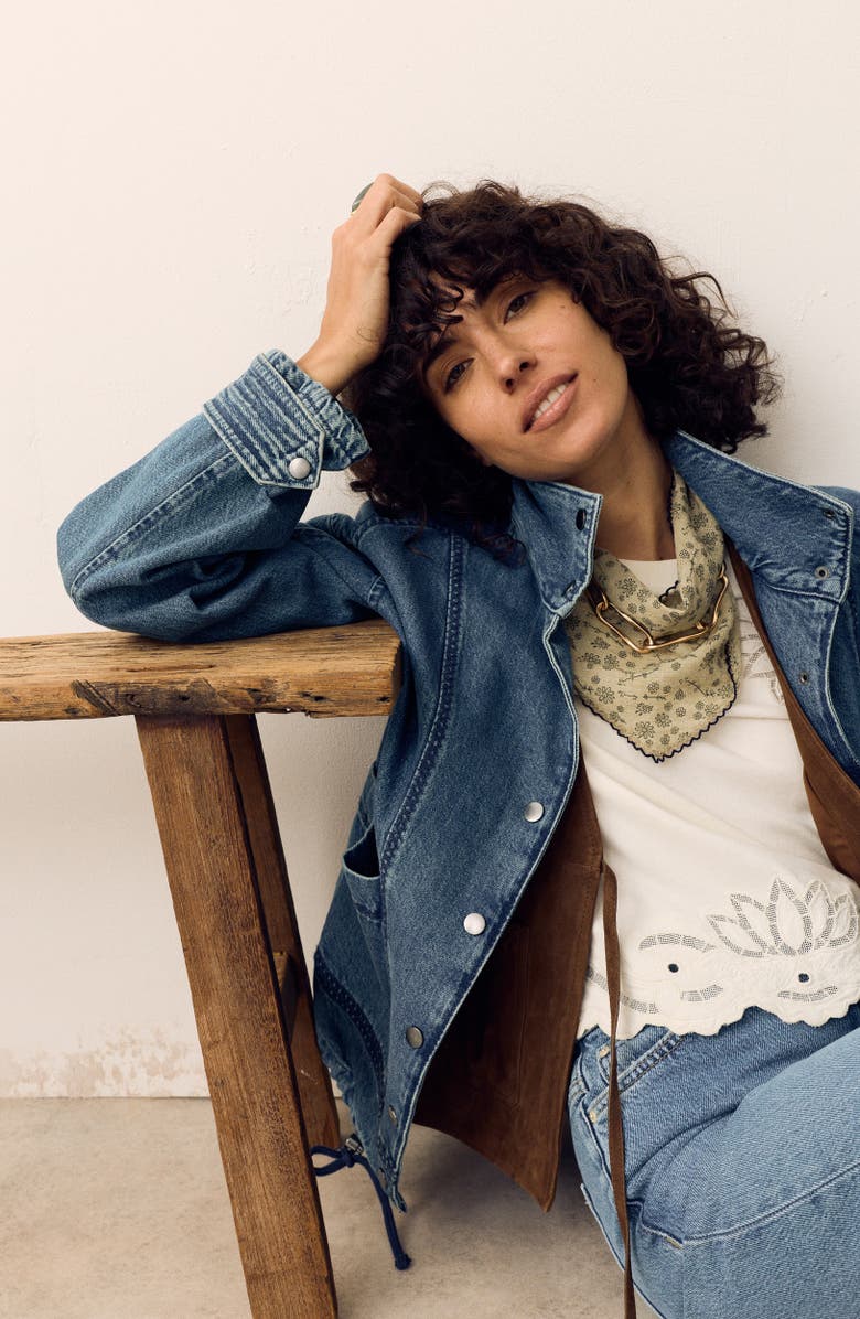 PER UNA BY M&S Denim Bomber Jacket, Alternate, color, Indigo Blue