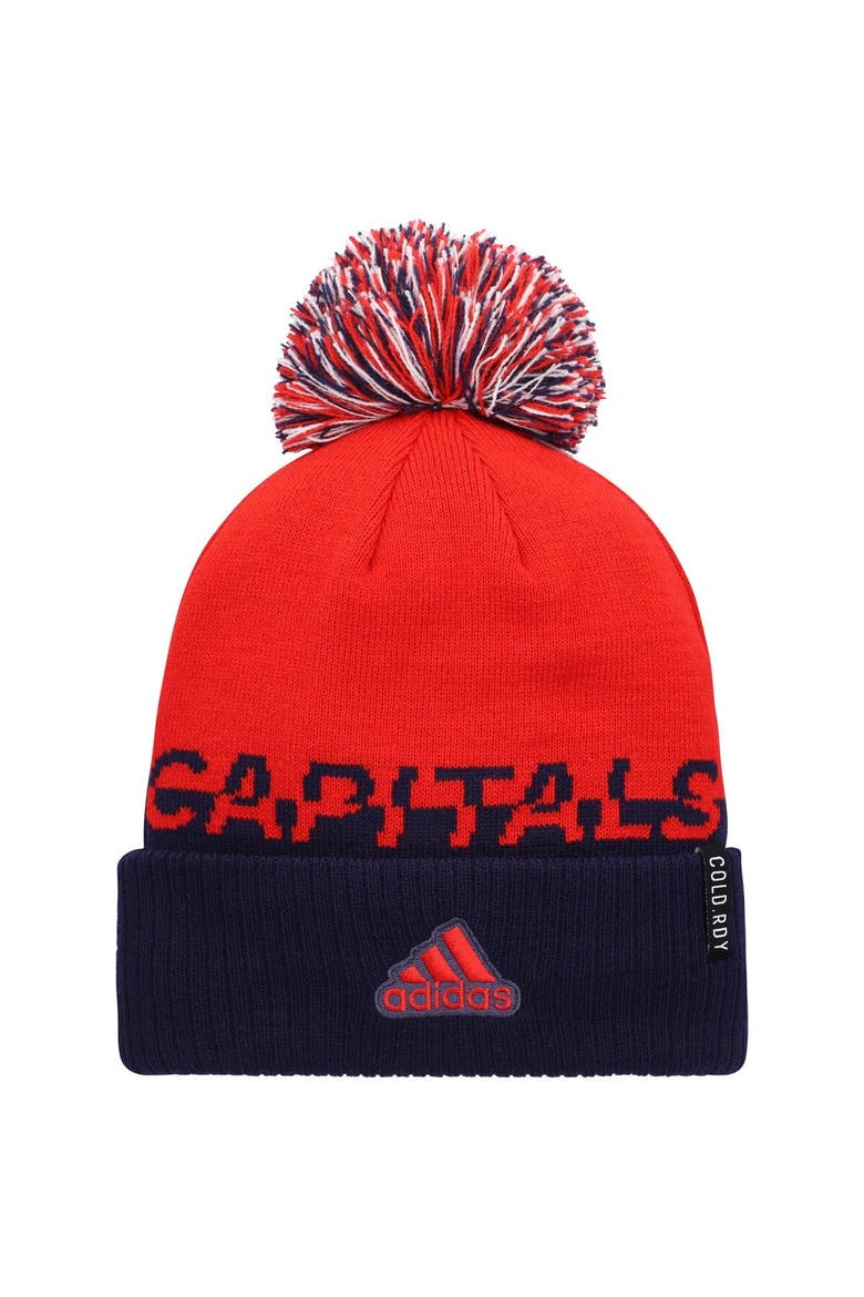Men's adidas Red/Navy Washington Capitals COLD.RDY Cuffed Knit Hat with Pom, Alternate, color, Red