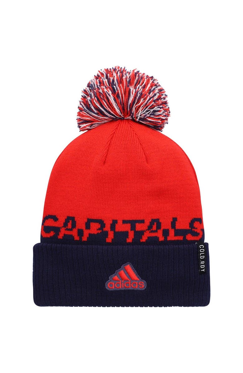 adidas Men's adidas Red/Navy Washington Capitals COLD.RDY Cuffed Knit Hat with Pom, Alternate, color, Red