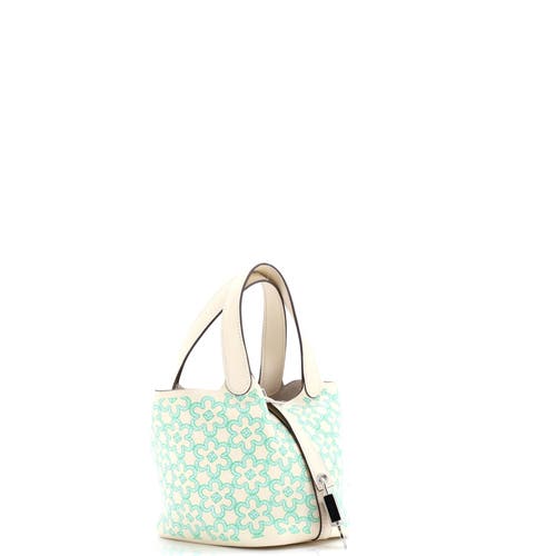 Pre-owned Hermes  Hermes Picotin Lock Bag Lucky Daisy Printed Swift Micro In Brown