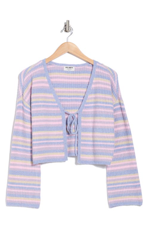 Nyc Knits By The Sweater Dept Tie Front Flare Sleeve Cardigan In Blue Combo