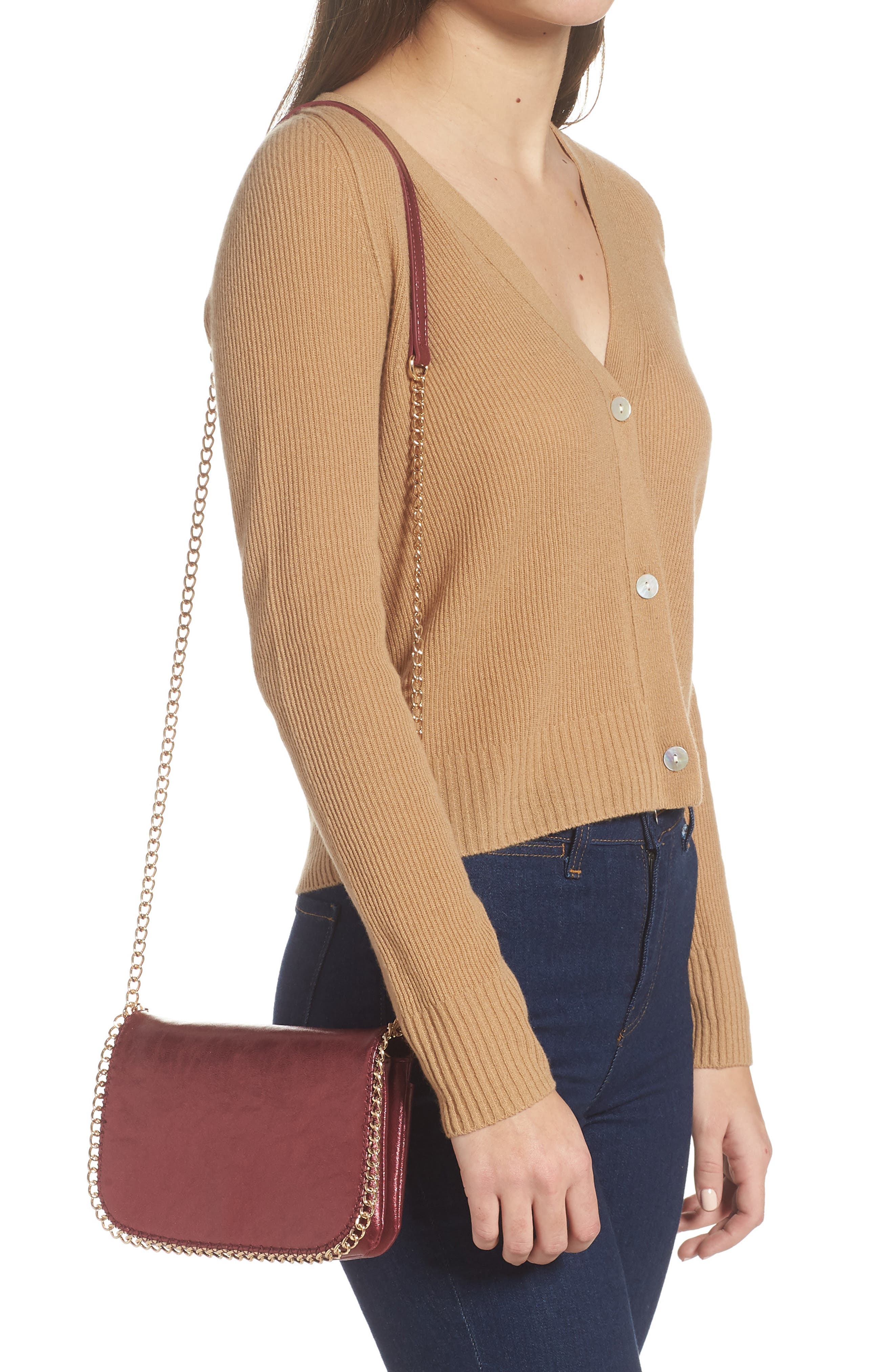 Bianca Faux Leather Wallet on a Chain, Alternate, color, BURGUNDY MAROON