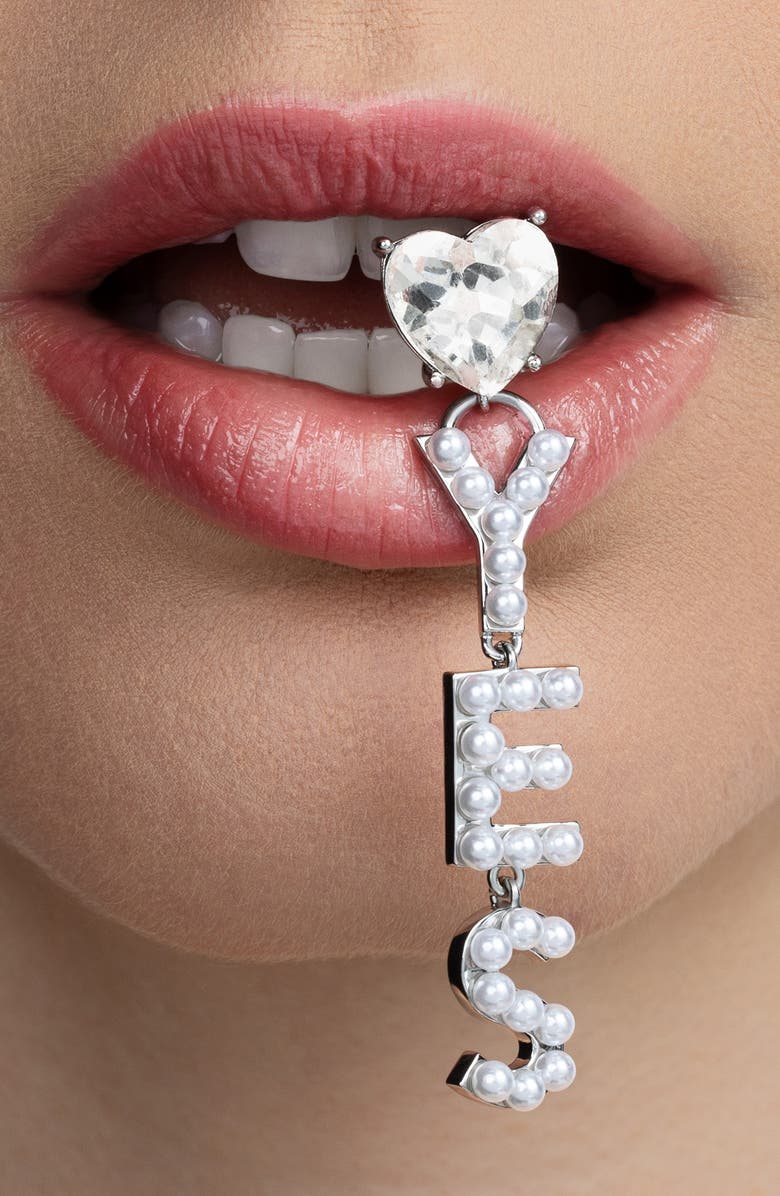 Kleinfeld 'Yes' Faux Pearl Drop Earrings, Alternate, color, Rhodium/ Crystal