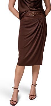 Donna Karan New York Ruched Belted Linen Blend Skirt