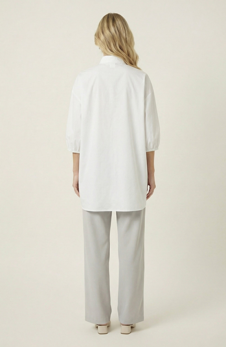 Modenaire Tie Neck Button Front Tunic Shirt, Alternate, color, White