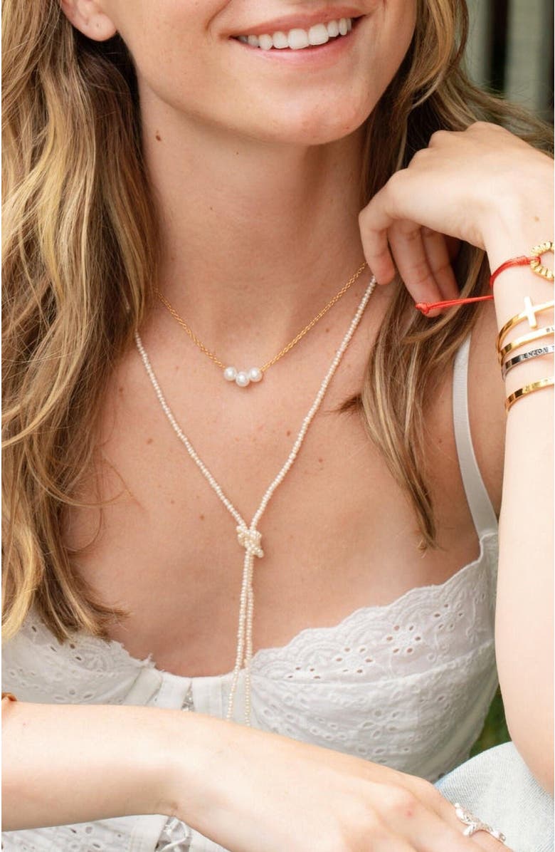 Mantra I Am Abundant Pearl Chain, Alternate, color, Pearl