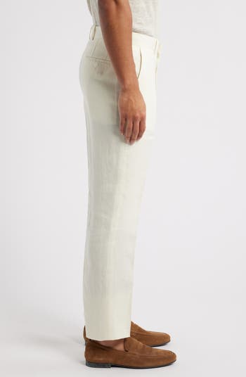 Trim Fit Flat Front Linen Dress Pants