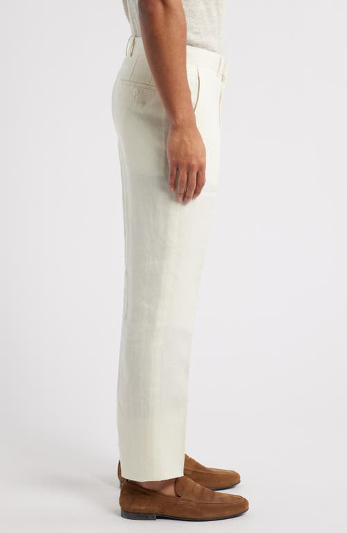 Nordstrom Trim Fit Flat Front Linen Dress Pants In Ivory Vanilla
