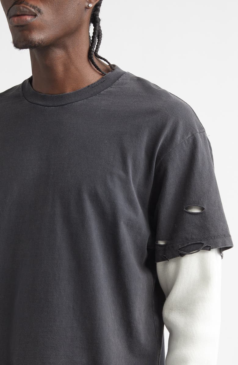 STOCKHOLM SURFBOARD CLUB Box Fit Distressed Layered Recycled Cotton T-Shirt, Alternate, color, Black