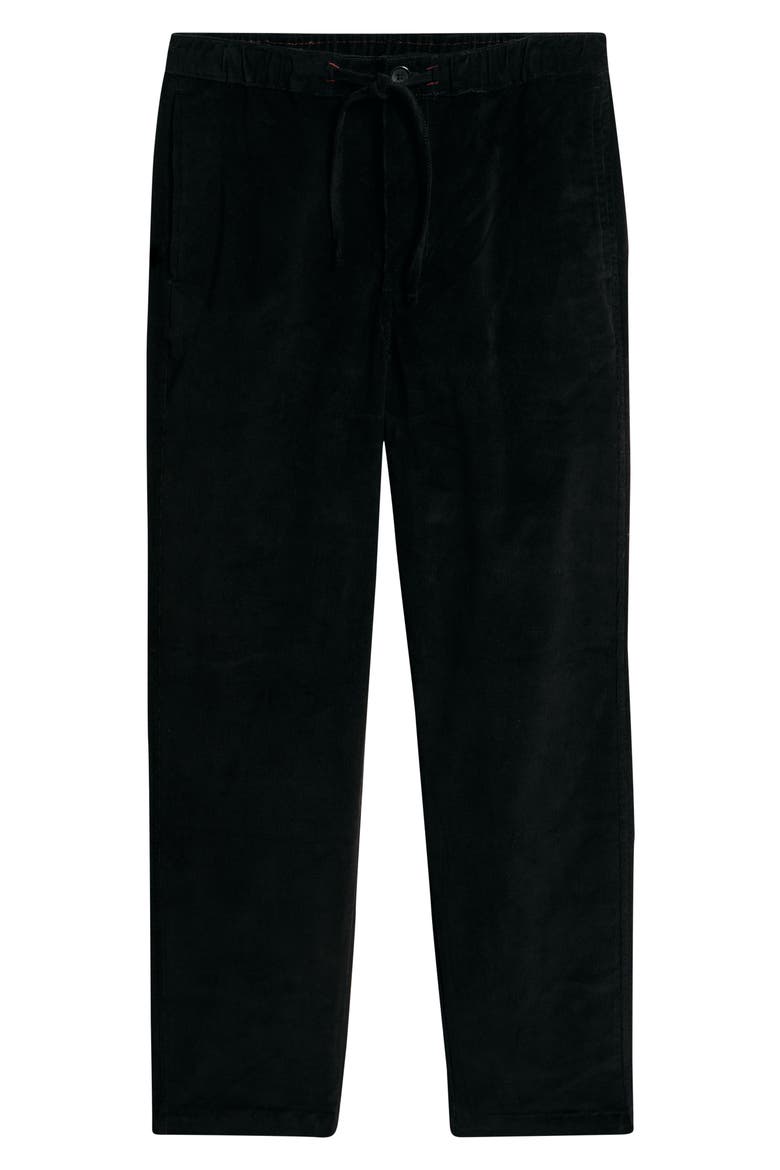 Flat Front Drawstring Cotton Stretch Corduroy Pants, Alternate, color, BLACK