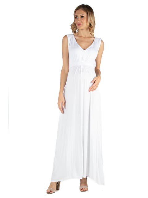 Maternity V-Neck Sleeveless Maxi Dress with Belt