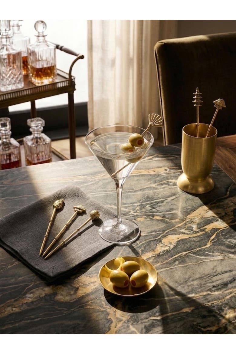 Magnolia Cocktail Picks, Set of 6, Alternate, color, Gold
