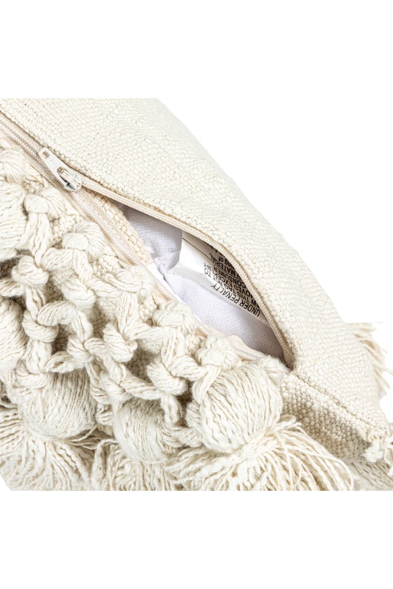 Cotton Slub Pillow with Crochet and Tassels, Cream, Alternate, color, Cream