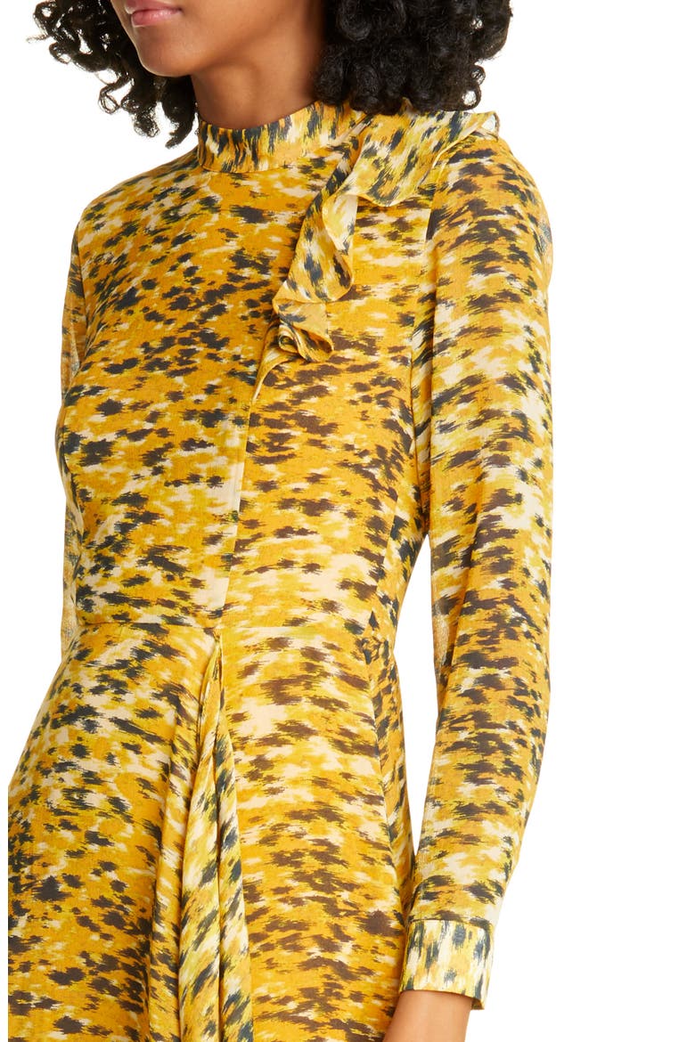 Ines Ikat Animal Print Long Sleeve Dress, Alternate, color, YELLOW/ MULTI