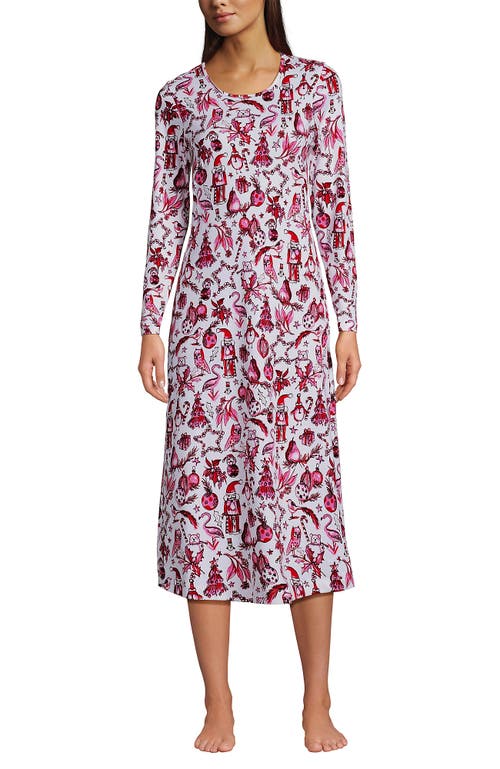 Lands' End Cotton Long Sleeve Midcalf Nightgown In Multi
