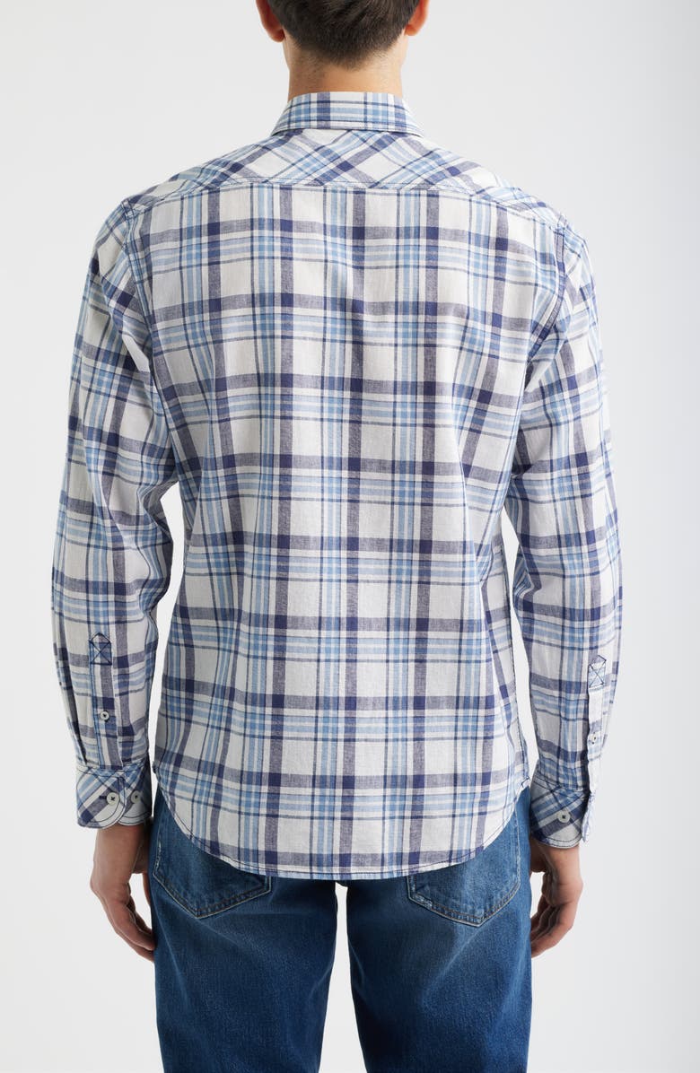 James Campbell Plaji Regular Fit Plaid Cotton & Linen Button-Up Shirt, Alternate, color, Blue