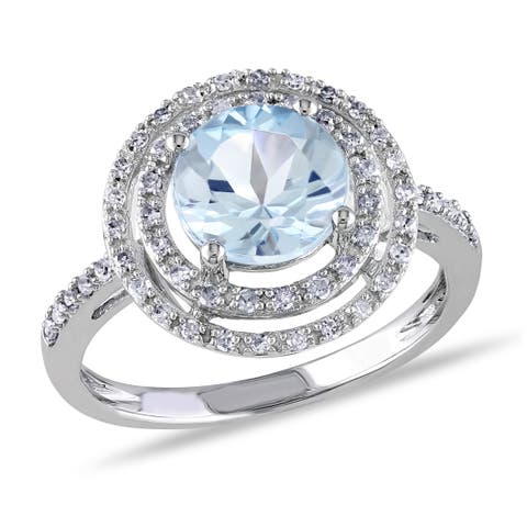 Gemstone & Diamond Halo Ring 10k