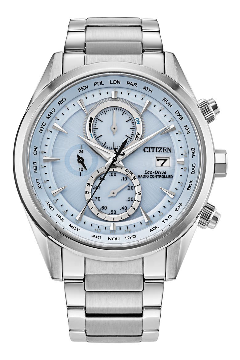 Sport Luxury Atomic Timekeeping Bracelet Watch, 43mm, Main, color, SILVER-TONE