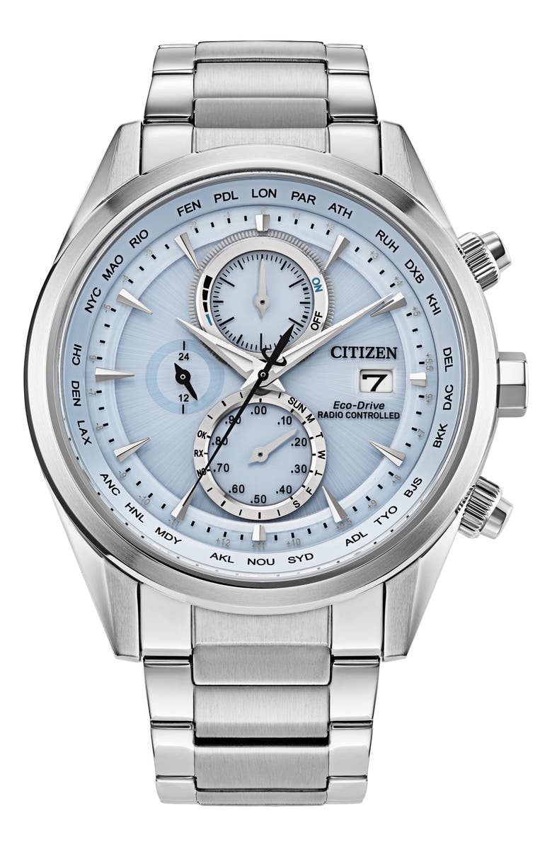 Citizen Sport Luxury Atomic Timekeeping Bracelet Watch, 43mm, Main, color, Silver-Tone