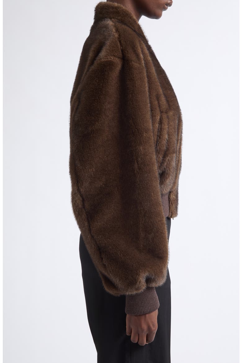 Plush Faux Fur Bomber Jacket, Alternate, color, BROWN