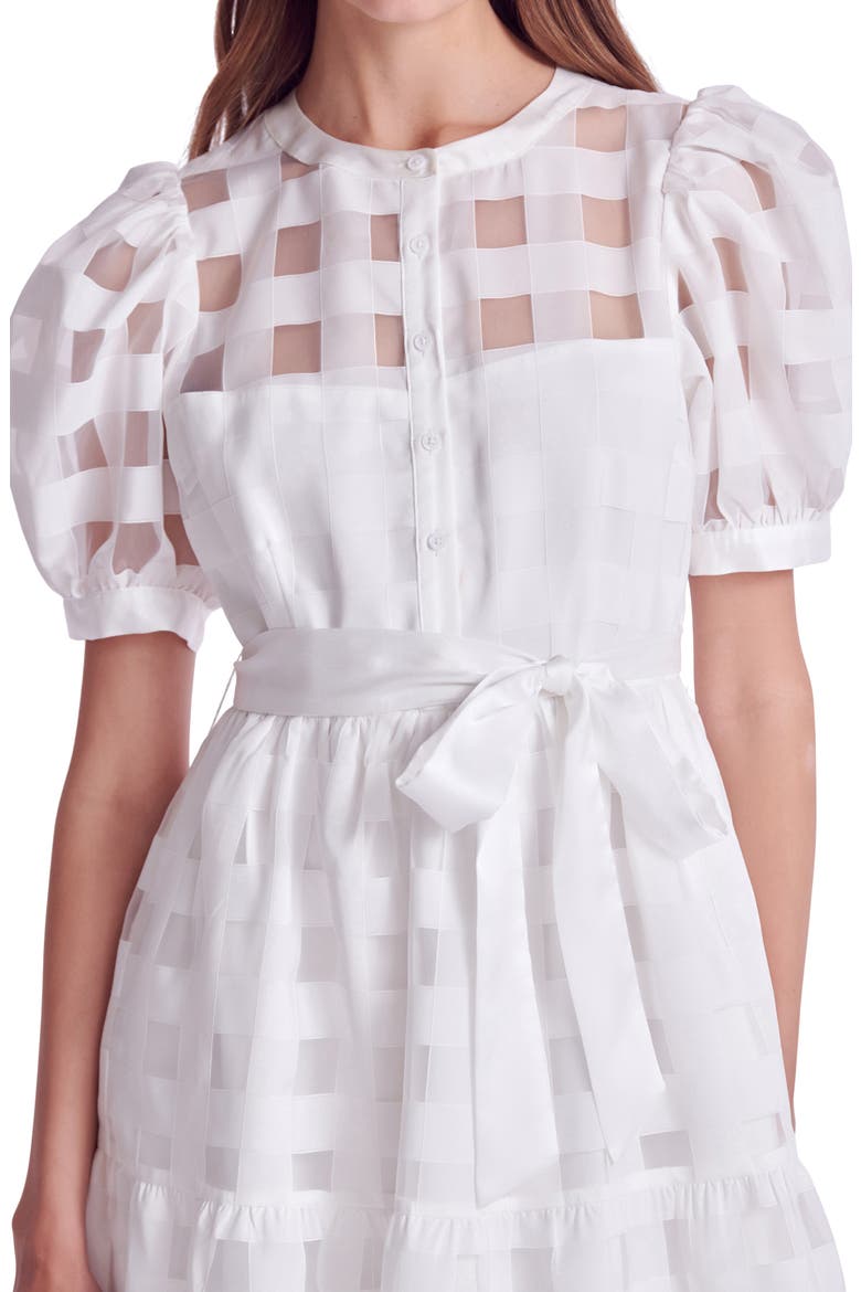 Check Puff Sleeve Belted Shirtdress, Alternate, color, WHITE