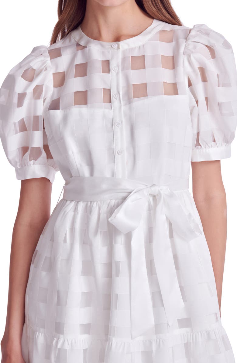English Factory Check Puff Sleeve Belted Shirtdress, Alternate, color, 