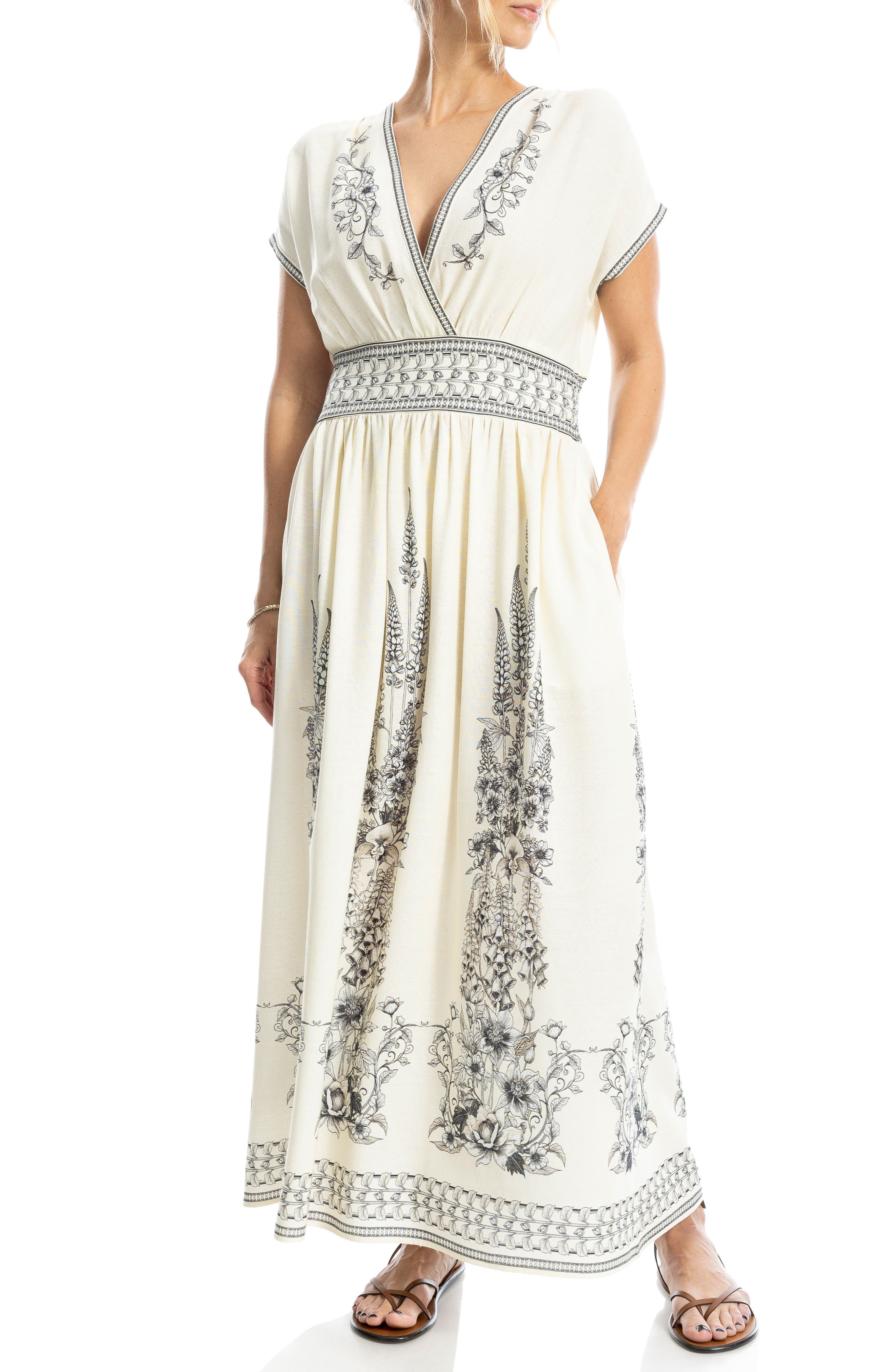 Surplice Neck Short Sleeve Maxi Dress