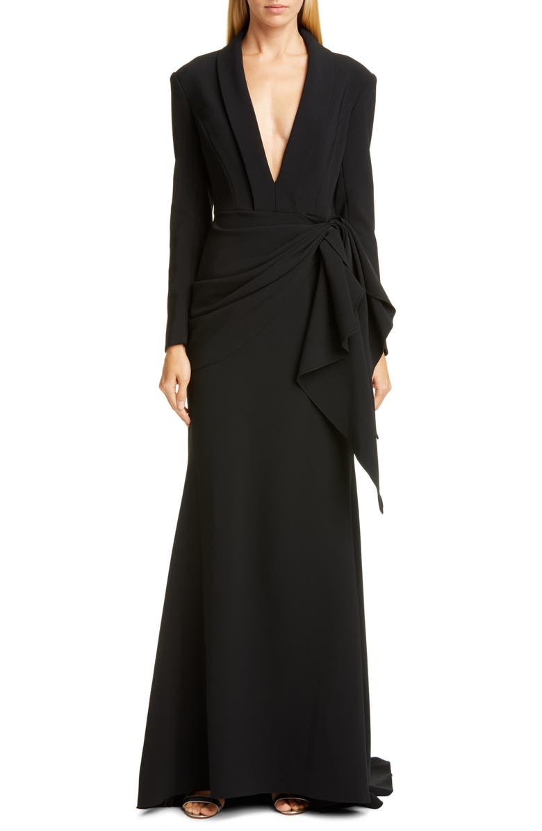 Christian Siriano Long Sleeve V-Neck Trumpet Gown, Main, color, 