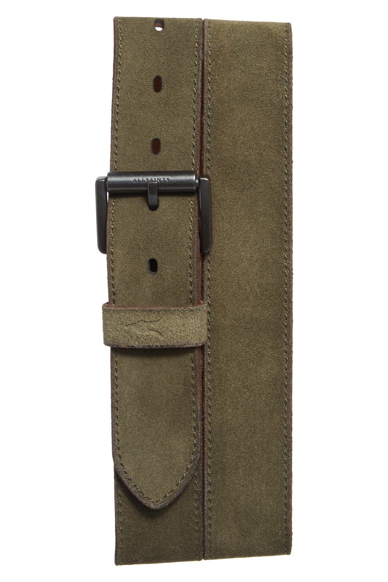 Burnished Suede Belt, Main, color, LOG BROWN / DARK GUNMETAL