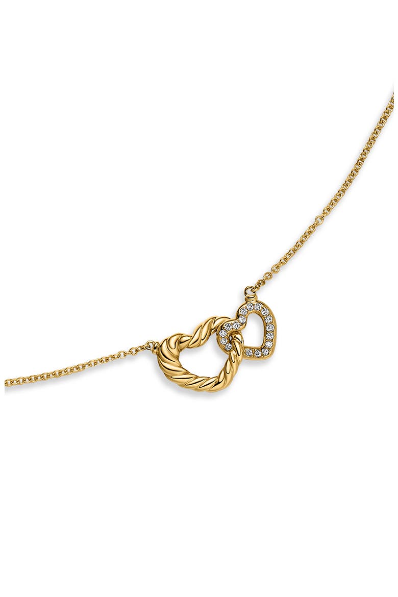 Double Heart Pendant Necklace in 18K Yellow Gold with Diamonds, Alternate, color, DIAMOND