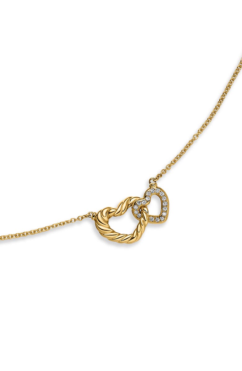 David Yurman Double Heart Pendant Necklace in 18K Yellow Gold with Diamonds, Alternate, color, Diamond