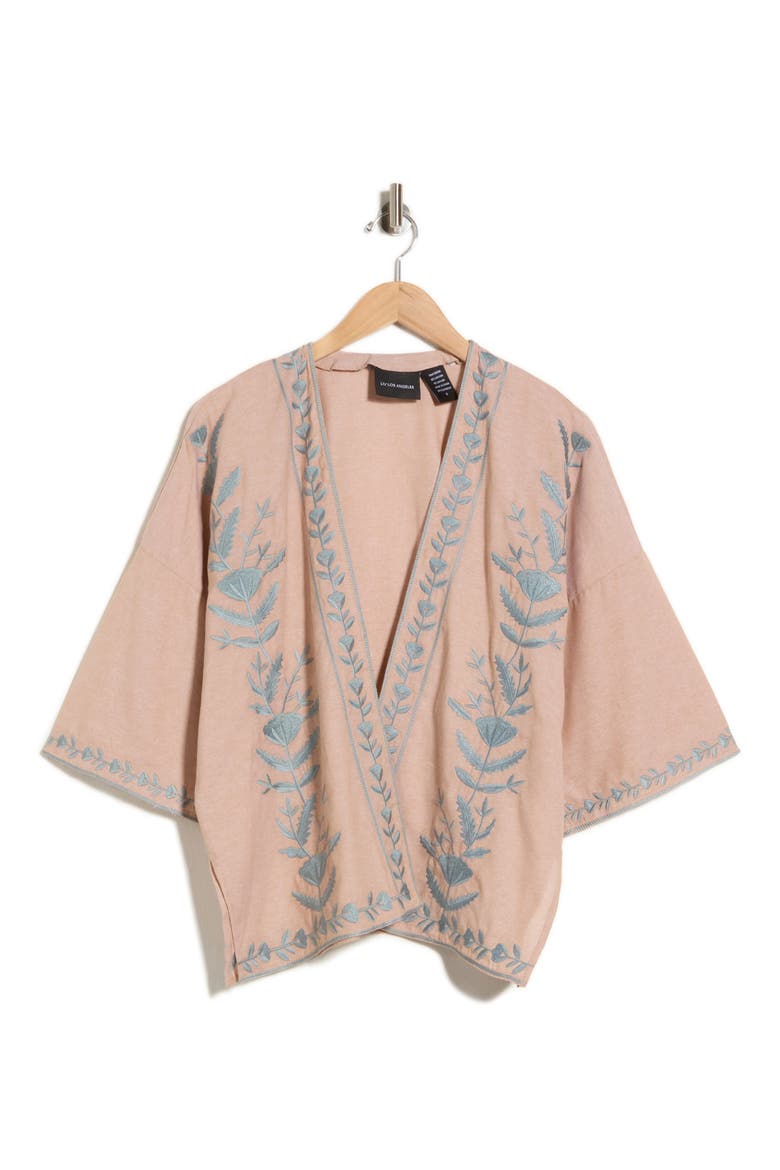 Embroidered Top, Alternate, color, MOCHA/ BLUE