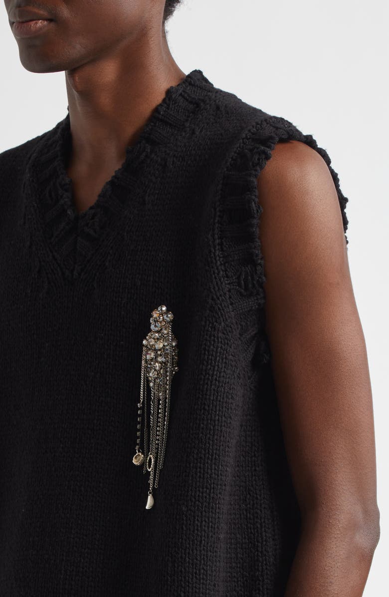 McQueen Crystal Embellished Distressed Wool Sweater Vest, Alternate, color, Silver/ Crystal/ Black
