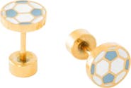 Pip Pop Girls' Soccer Ball Flatback Stud Hypoallergenic Earrings