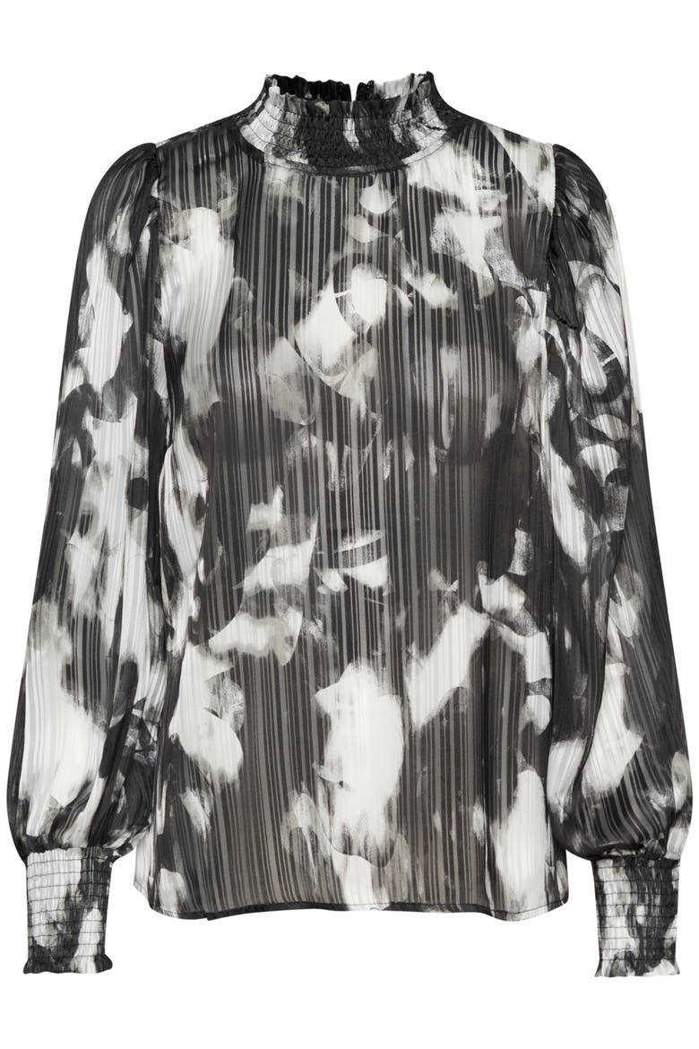 Kalifa Chiffon Mock Neck Blouse, Alternate, color, Black/Grey Blurry