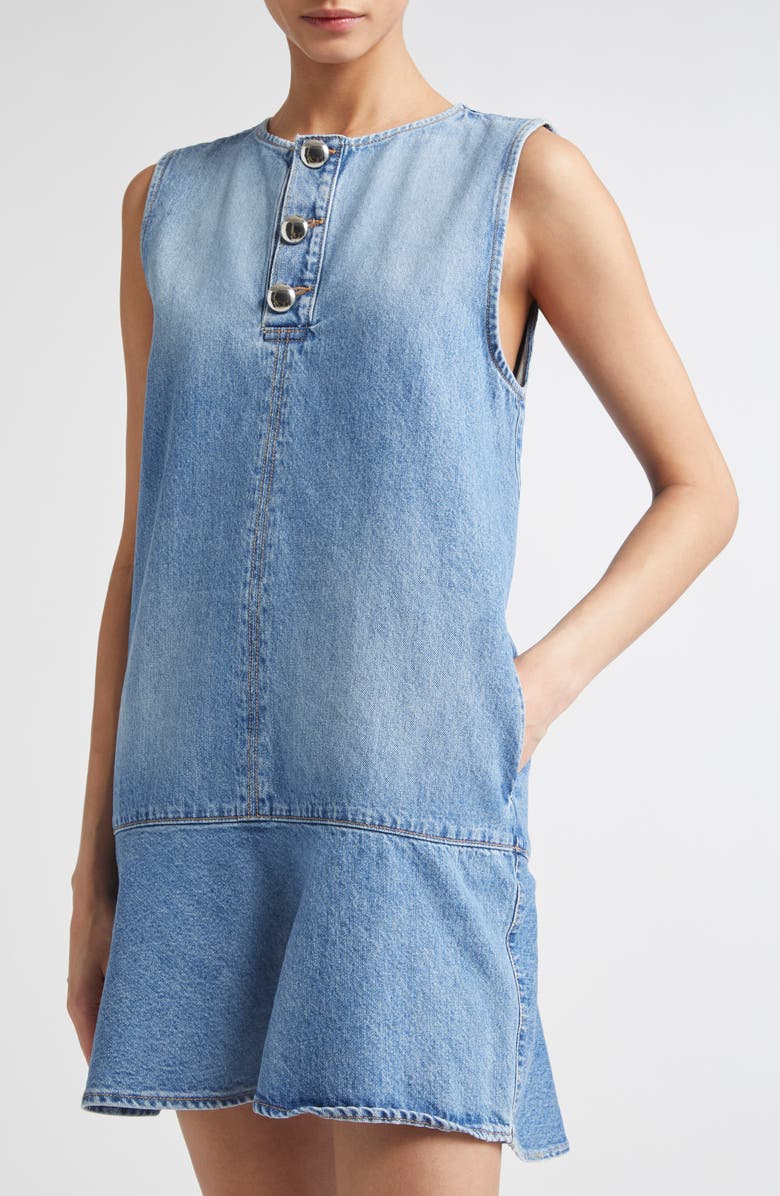 Brandon Maxwell The Rosie Flare Hem Denim Minidress, Alternate, color, Medium Vintage Wash