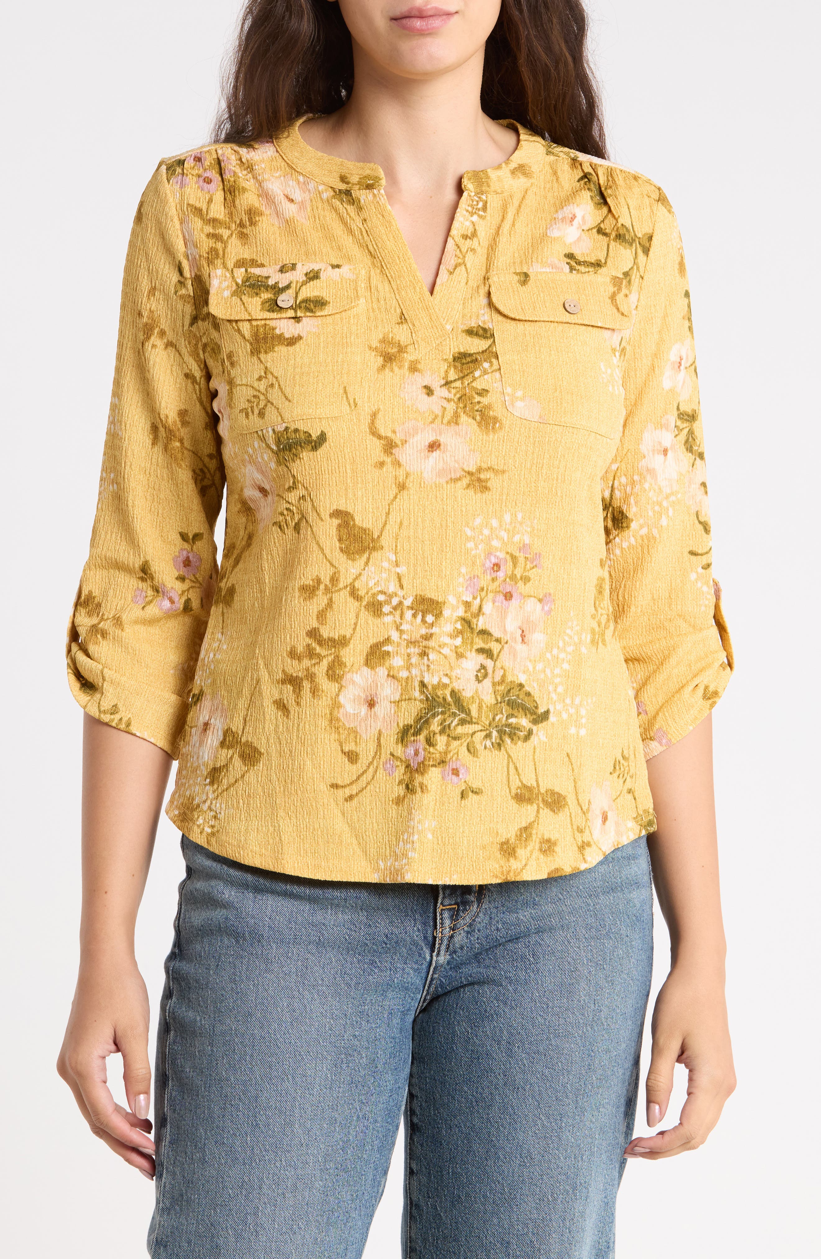 Roll-Tab Sleeved Knit Top