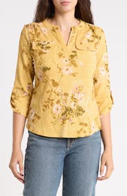 VIVID AURA Roll-Tab Sleeved Knit Top